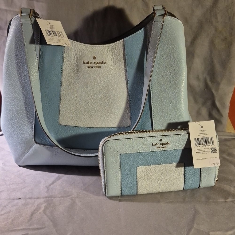Kate Spade Light Blue and White Shoulder Bag Set